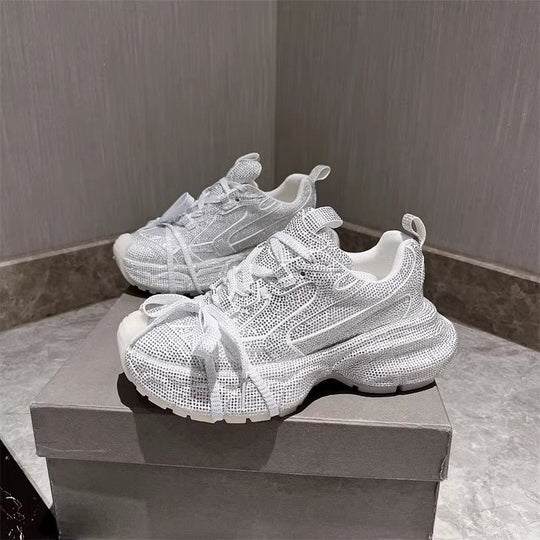 Damen Chunky Plateau-Sneaker mit gewellter Profilsohle und glitzernder Mesh-Optik Shop Nory