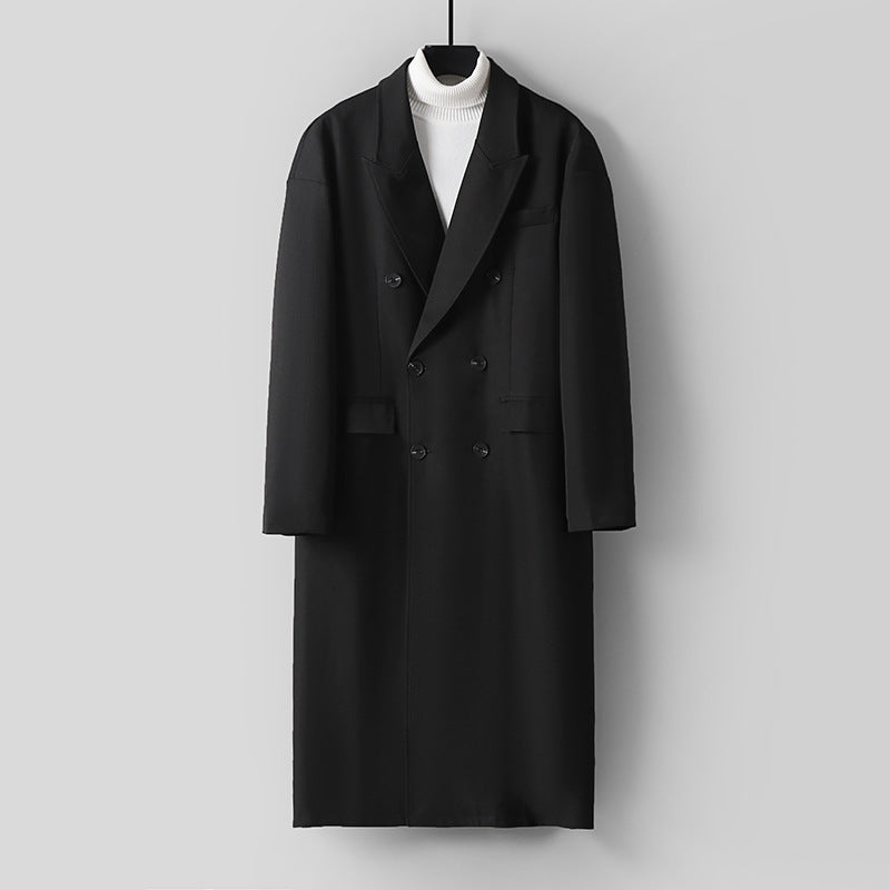 Herren Doppelreihiger Longline-Mantel aus Wollmix mit schmalem Schalkragen Shop Nory