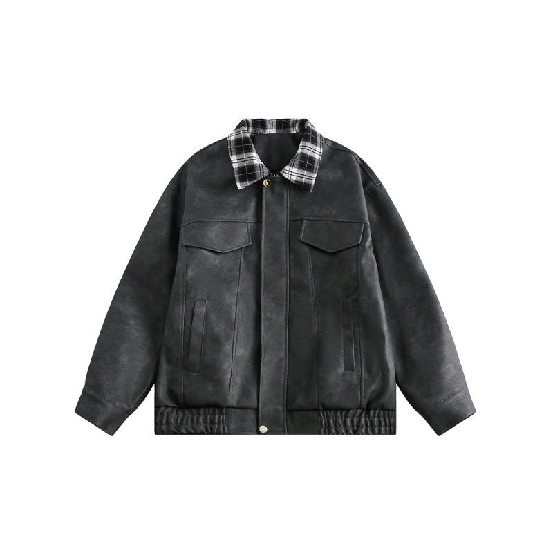 Herren Velourslederoptik Bomberjacke mit kariertem Hemdkragen, Pattentaschen und elastischem Saum Shop Nory