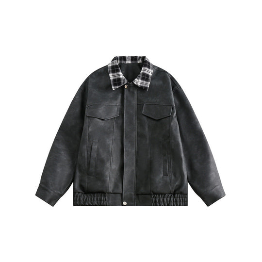 Herren Velourslederoptik Bomberjacke mit kariertem Hemdkragen, Pattentaschen und elastischem Saum Shop Nory