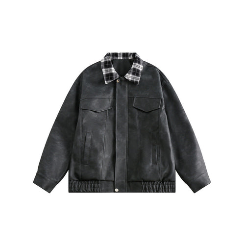 Herren Velourslederoptik Bomberjacke mit kariertem Hemdkragen, Pattentaschen und elastischem Saum Shop Nory