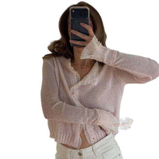 Damen Leichte Kurzgeschnittene Mohair‑Optik Strickjacke mit V‑Ausschnitt und Knopfleiste Shop Nory