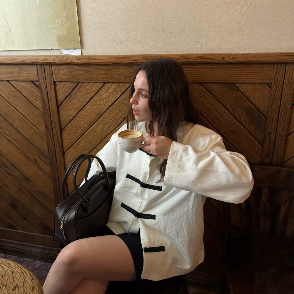 Damen Oversize-Boxy-Jacke mit Knebelverschlüssen und Mandarinkragen Shop Nory