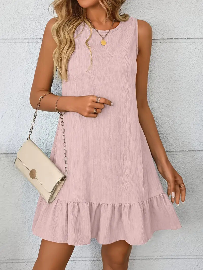 Damen lässiges Sommerkleid mit gerafftem Saum und Ärmellosigkeit Shopnory