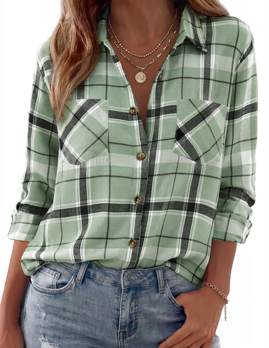 Damen Karierte Oversize-Hemdjacke aus Flanell mit Brusttaschen Shop Nory