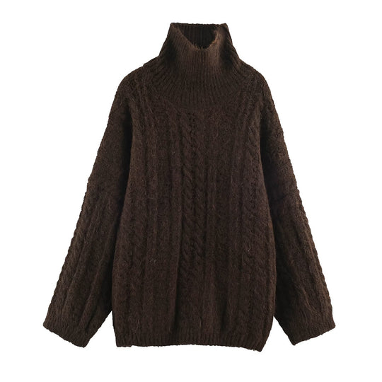 Damen Grobgestrickter Oversize-Pullover mit hohem Rollkragen und Zopfmuster Shop Nory