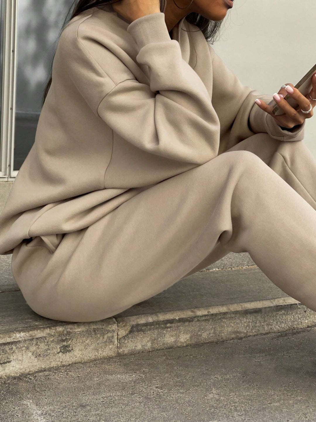 Damen nan weiches Lounge-Set mit weitem Sweatpullover und taillenhoher Jogginghose Shop Nory