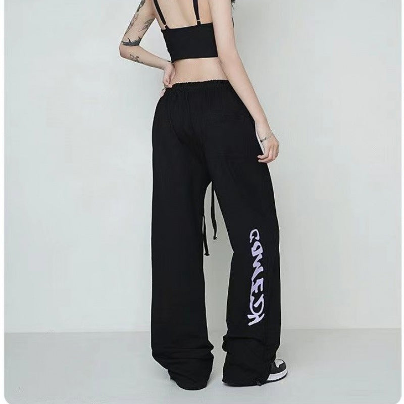 Damen nan weite Lounge-Hose mit elastischem Bund, Kordelzug und markantem Seitengrafikprint Shop Nory