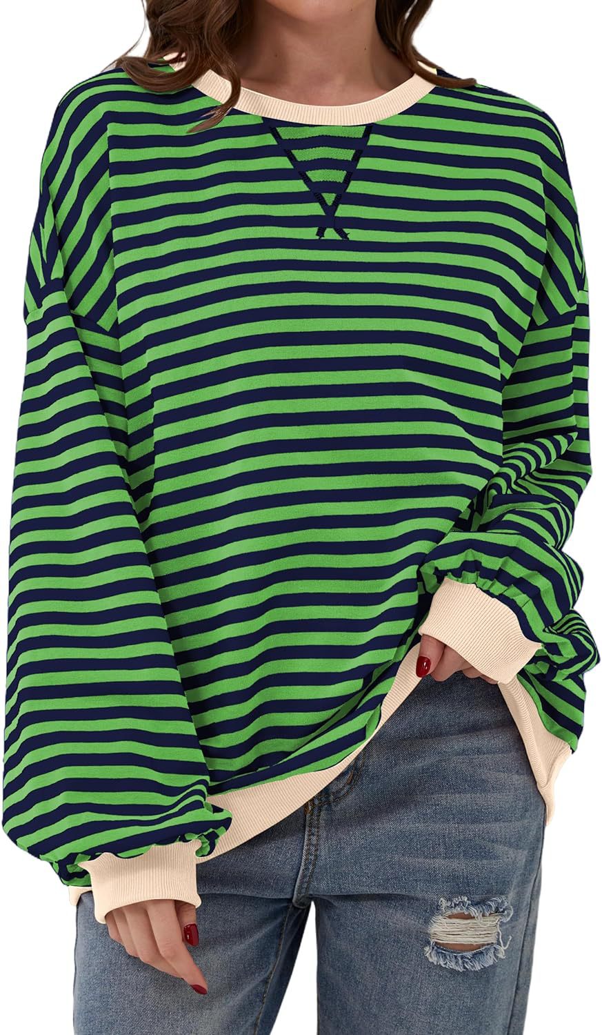 Damen Lässiger Sweatshirt mit bunten Streifen und weitem Schnitt