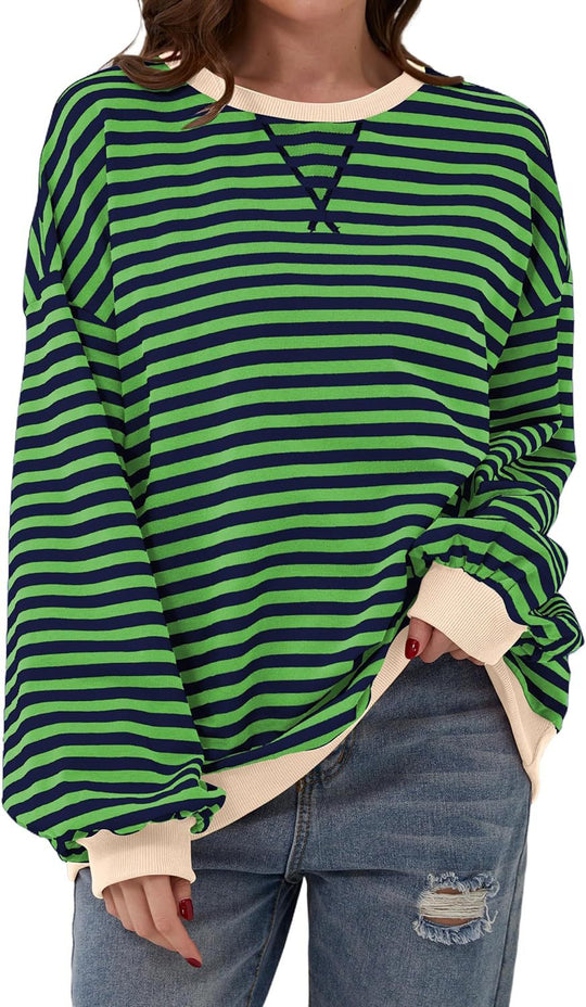 Damen Lässiger Sweatshirt mit bunten Streifen und weitem Schnitt