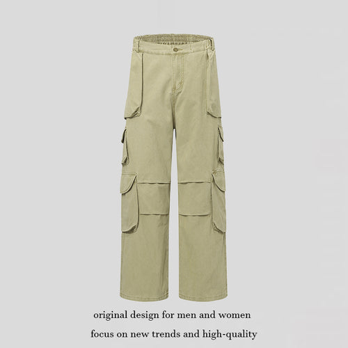 Damen Weite Cargo-Hose mit Multi-Taschen und hoher Taille Shop Nory