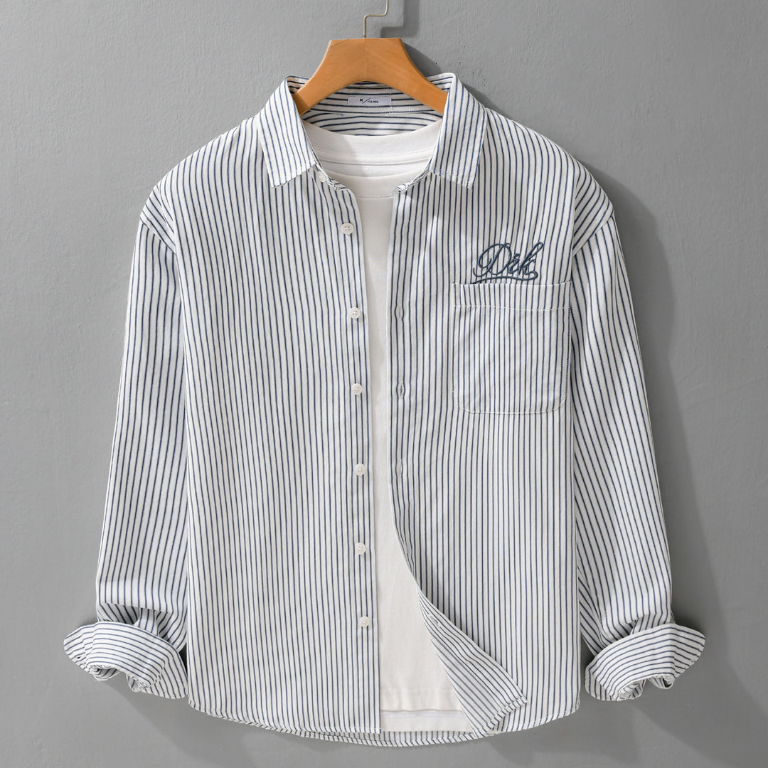 Herren Gestreiftes Overshirt‑Hemd mit Brusttasche und tonalem Logo‑Stick Shop Nory