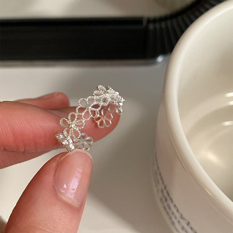 Damen Offener Ring mit filigranem Blumendesign Shop Nory