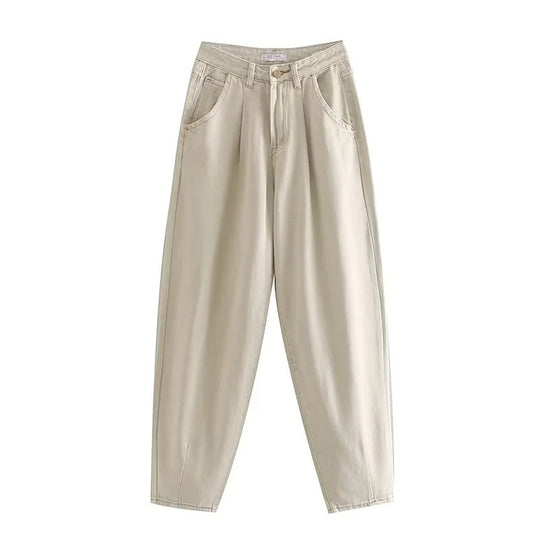 Damen Hochtaillierte Tapered‑Hose mit vorn gelegten Bundfalten und legerer Passform Shop Nory