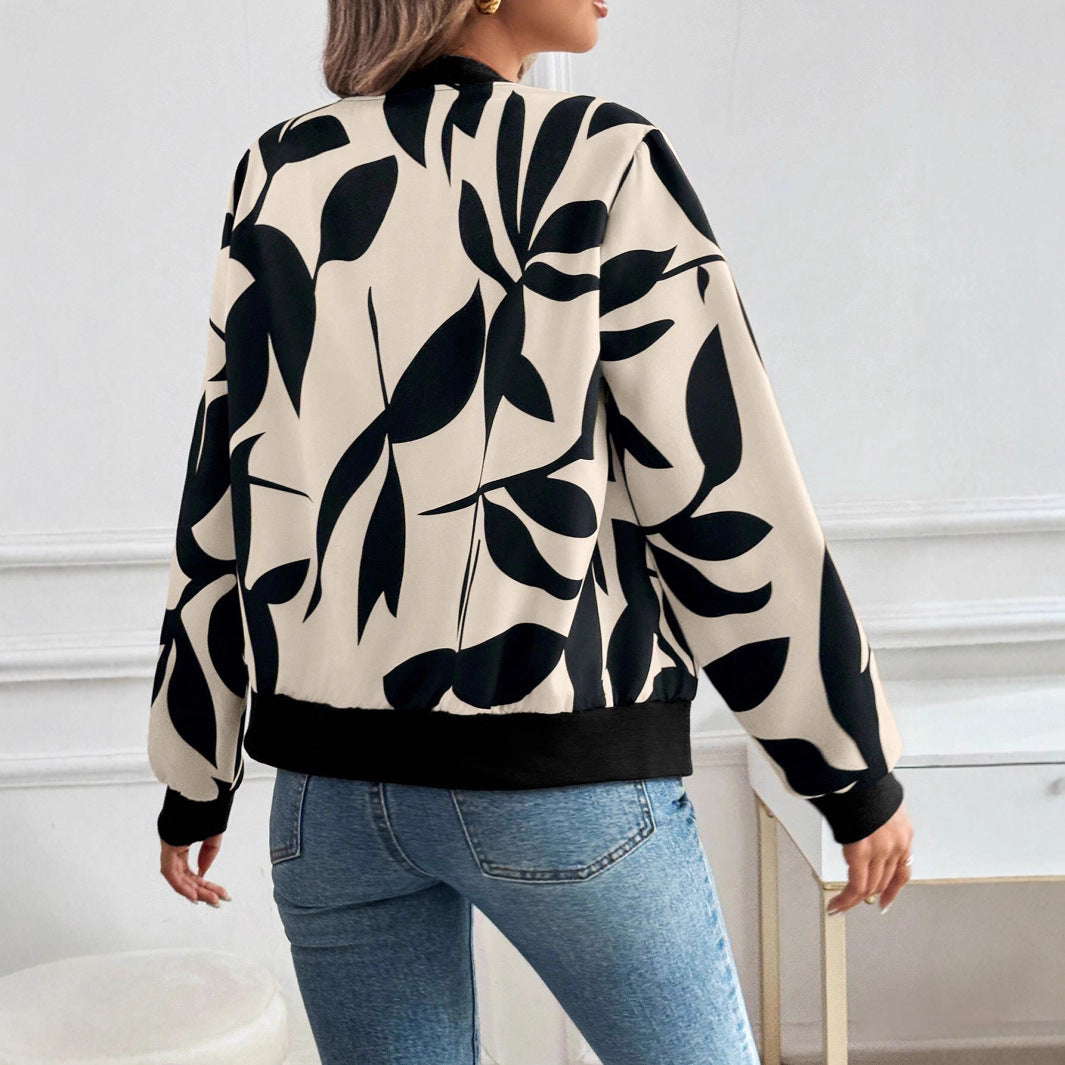 Damen Stylische Bomberjacke mit floralem Muster