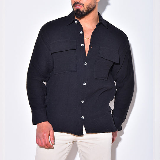 Herren Leichtes Leinenhemd mit Brusttaschen und durchgehender Knopfleiste Shop Nory