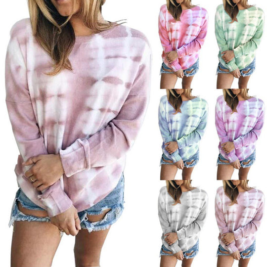 Damen Lockeres Batik-Sweatshirt mit Rundhalsausschnitt, Oversize-Schnitt und Baumwollmischung Shop Nory