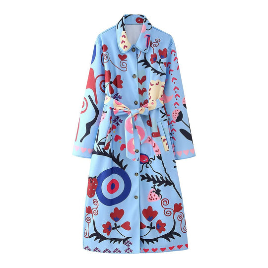 Damen Bedruckter Maxi‑Hemdmantel mit Taillengürtel Shop Nory