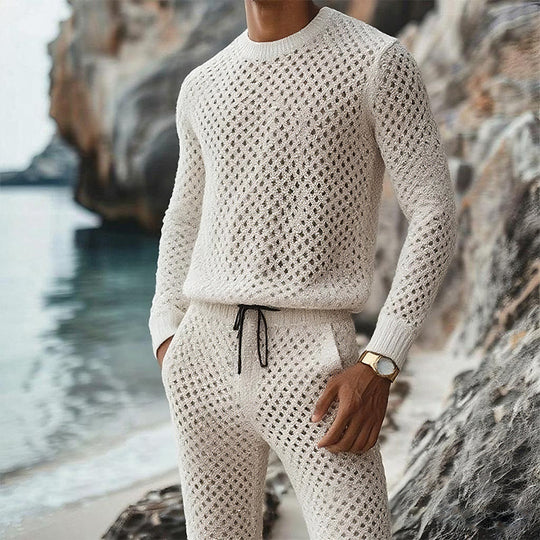 Herren Strukturstrick-Pullover mit feinmaschigem Lochmuster und Rundhals Shop Nory