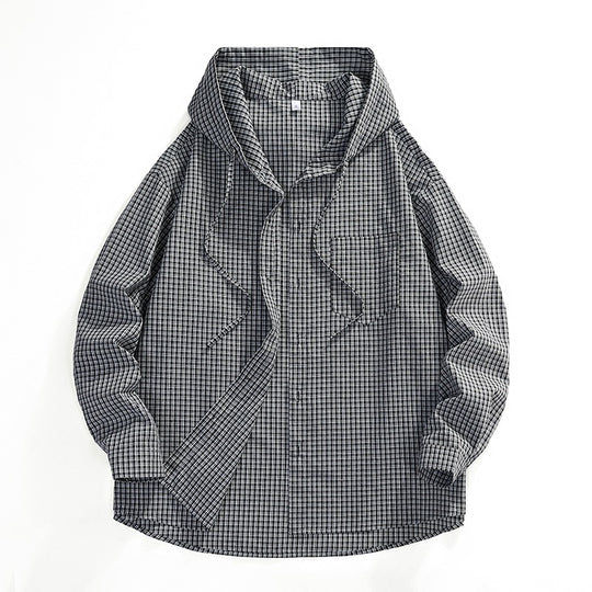 Herren Karierter Overshirt-Hoodie aus Baumwollmix mit Kapuze & Relaxed-Fit Shop Nory