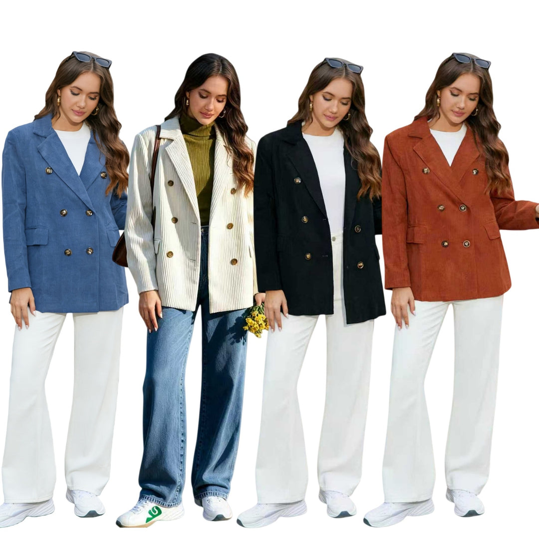 Damen Langer Cord-Blazer im Doppelreiher mit Reverskragen und Pattentaschen Shop Nory