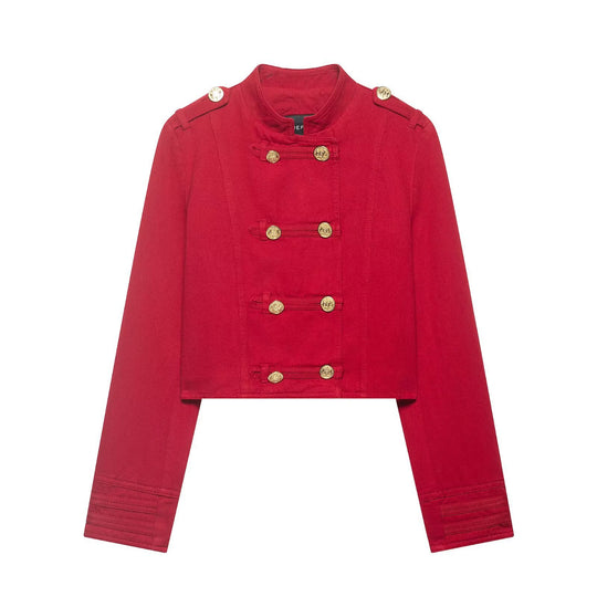 Damen Cropped Militärjacke im Matrosenstil mit goldenen Zierriegeln und Stehkragen Shop Nory
