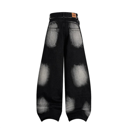 Damen Extraweite Distressed-Jeans im Baggy‑Schnitt mit Batik‑Wash und Tuchgürtel Shop Nory