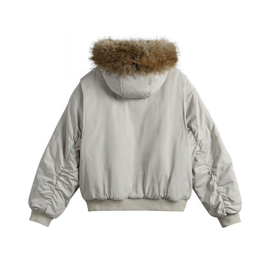 Damen Kurze isolierte Field-Bomberjacke mit Kapuze und abnehmbarem Kunstfellbesatz Shop Nory