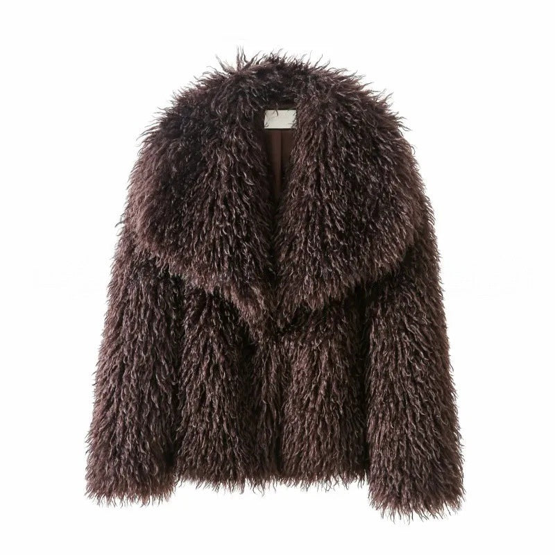 Damen Kurzjacke aus langflorigem Kunstpelz mit voluminösem Schalkragen Shop Nory