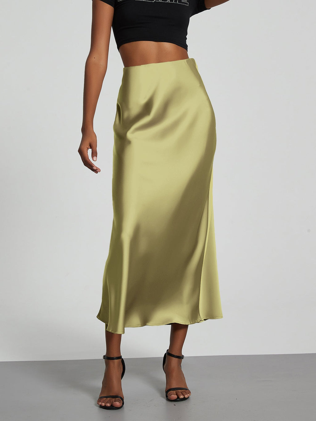Damen Stilvolle Satin-Stretchrock mit hohem Bund und fließendem Schnitt