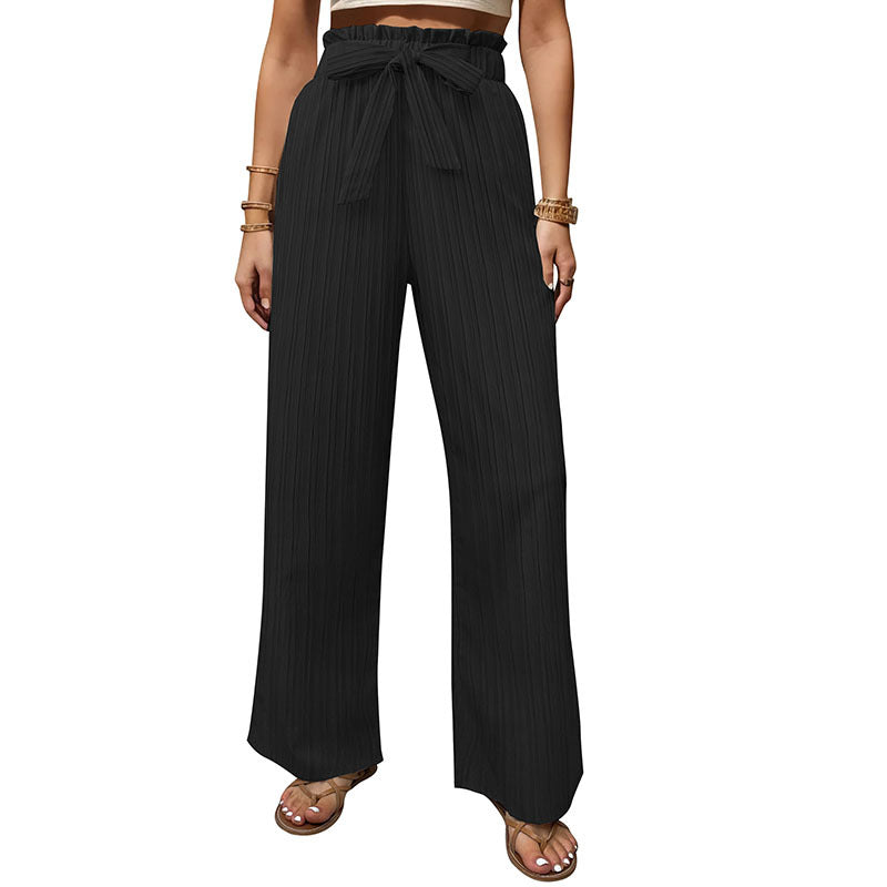 Damen Weite Plissee-Hose mit Paperbag-Bund und Taillenbindegürtel Shop Nory