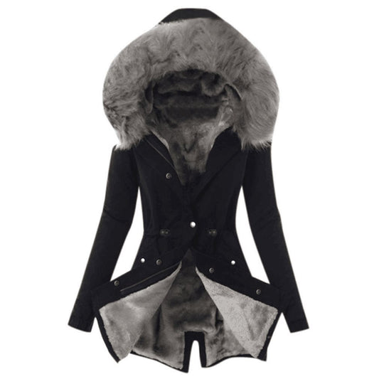 Damen Taillierter Winterparka mit kuscheligem Teddyfutter und großer Kapuze Shop Nory