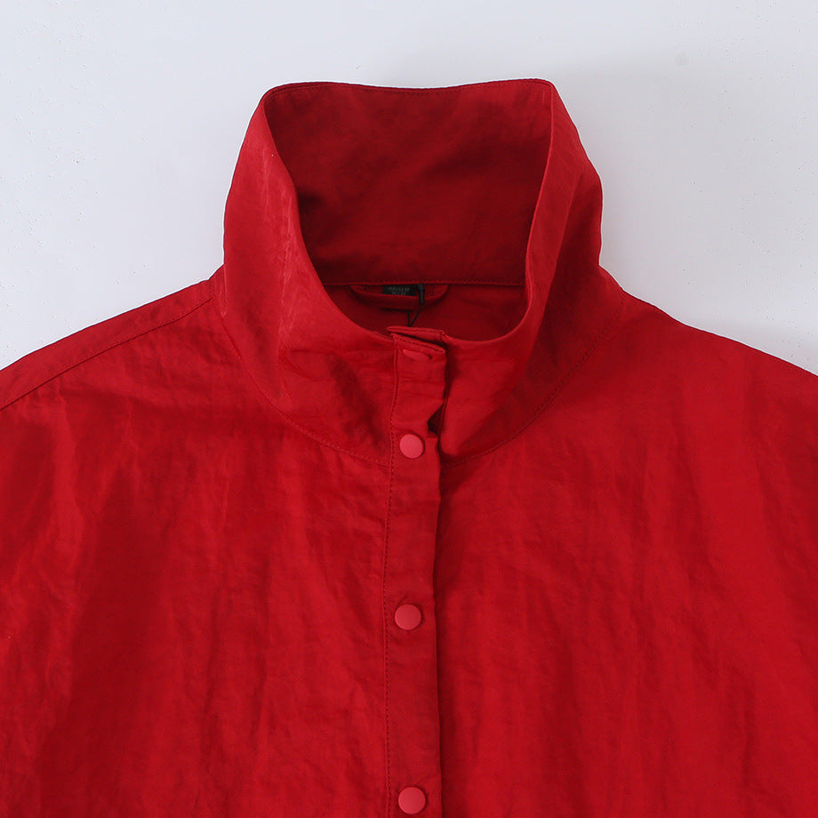 Damen Boxy-Übergangsjacke mit Stehkragen und Druckknopfleiste Shop Nory