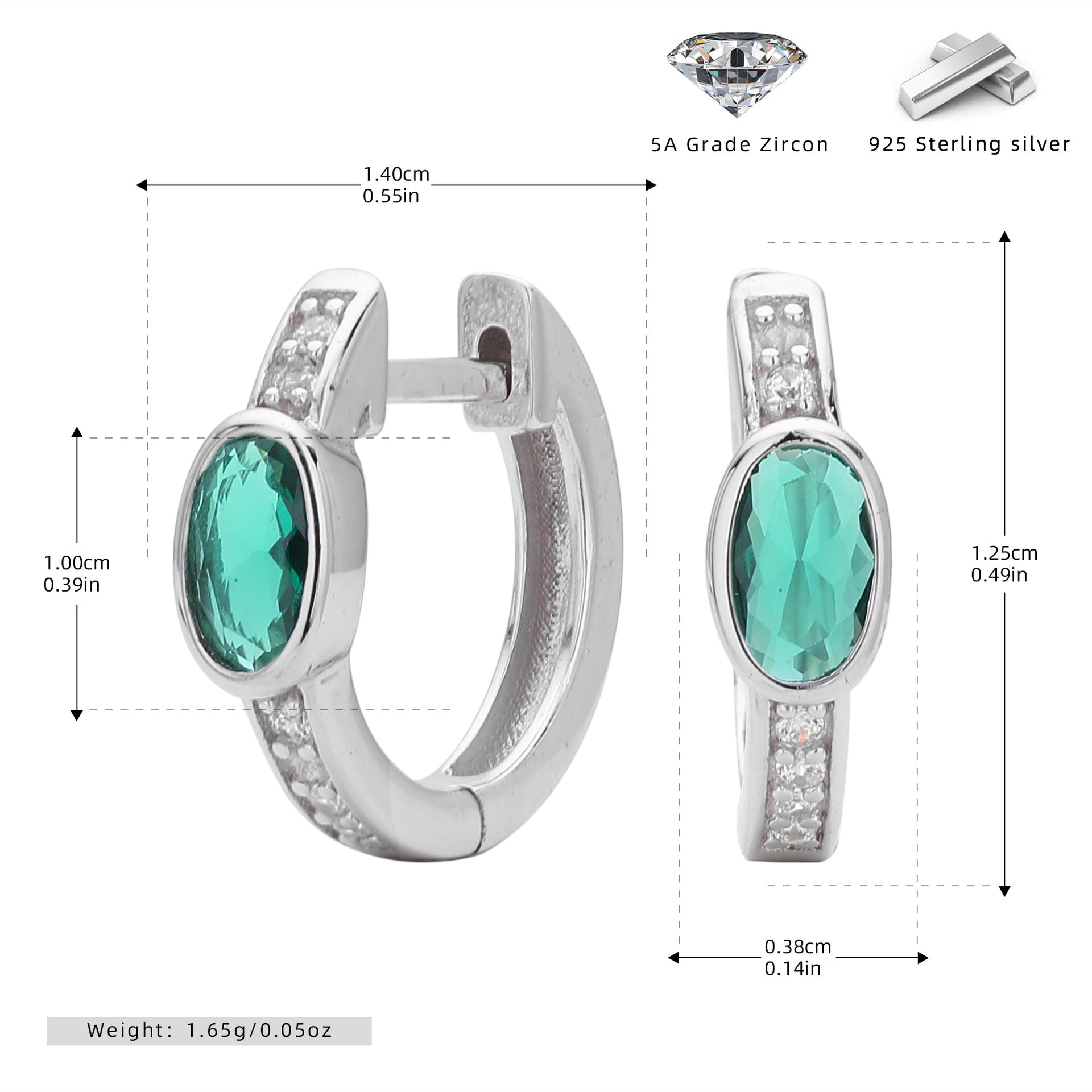 Damen Ohrhänger mit auffälligem ovalem Zirkon und goldfarbener 925er Sterling Silberfassung Shop Nory