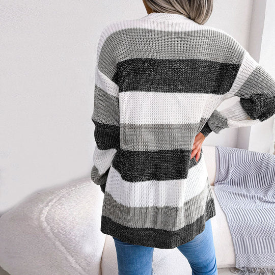 Shopnory | Gestreifte Strickjacke Im Lässigen Stil