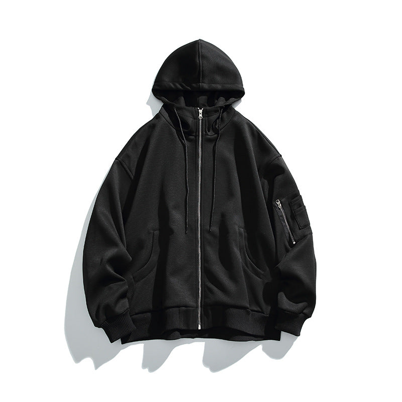 Unisex Oversize-Kapuzenjacke mit Frontreißverschluss, Ärmeltasche und geripptem Saum Shop Nory