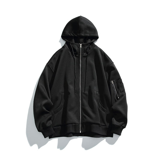Unisex Oversize-Kapuzenjacke mit Frontreißverschluss, Ärmeltasche und geripptem Saum Shop Nory