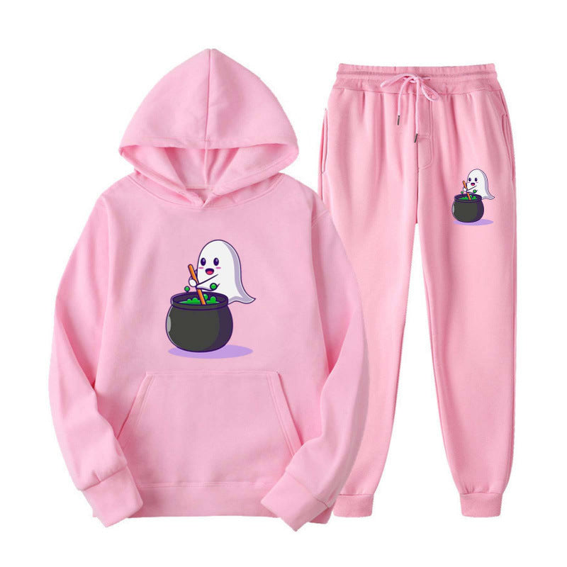 Unisex kuscheliger Kapuzenpullover und Jogginghose Set mit Halloween-Geistprint Shop Nory