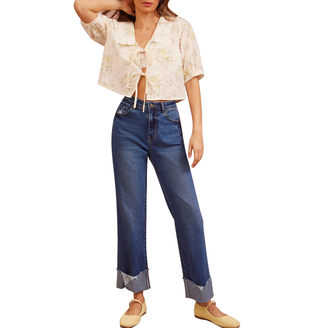 Damen Hochtaillierte Cropped-Jeans mit weitem Bein und ausgefranstem Umschlag Shop Nory