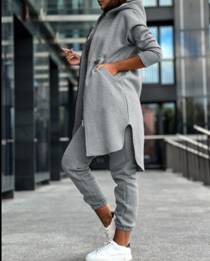 Damen Kapuzenmantel und High-Waist Jogginghose Lounge-Set Shop Nory
