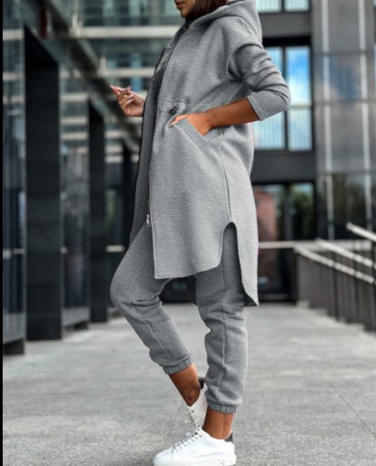 Damen Kapuzenmantel und High-Waist Jogginghose Lounge-Set Shop Nory