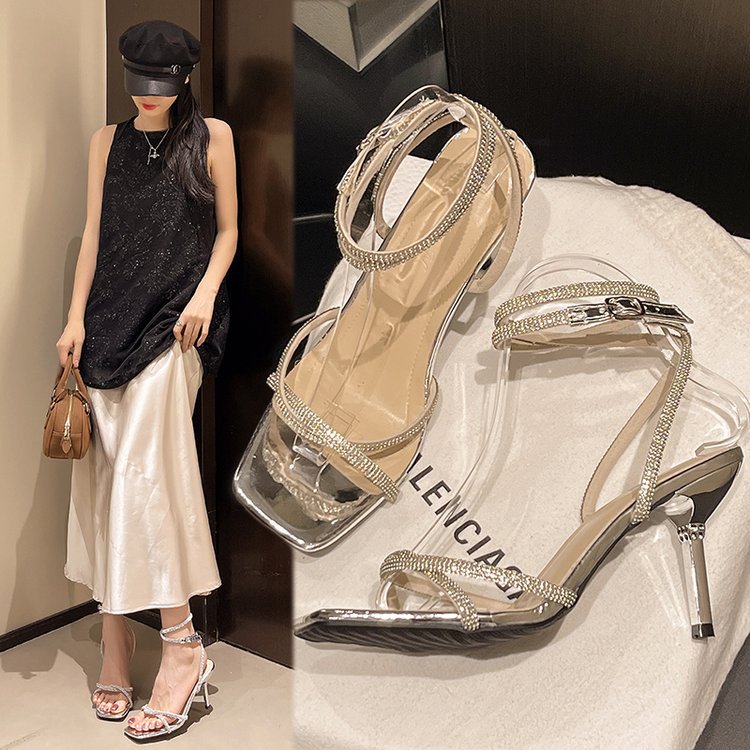 Damen transparente High Heels Sandalen mit funkelnden Strass-Akzenten
