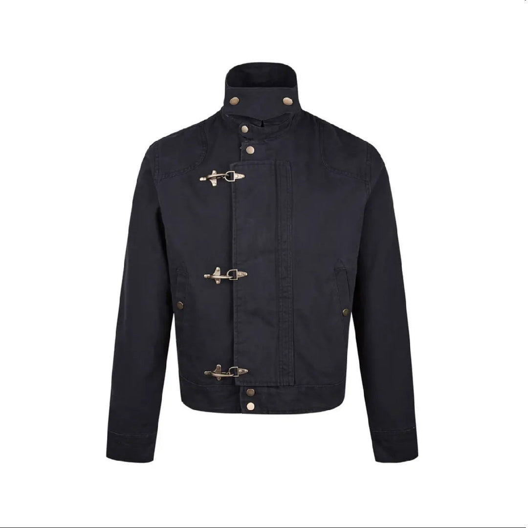 Herren modische Kurzjacke mit innovativen Schnallen und praktischem hochgeschlossenem Kragen