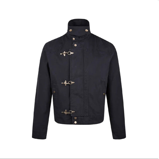 Herren modische Kurzjacke mit innovativen Schnallen und praktischem hochgeschlossenem Kragen