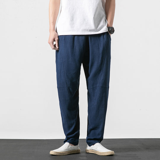 Herren Weiche Leinenmix-Loungehose mit tiefem Schritt, elastischem Bund und taillierter Beinverjüngung Shop Nory