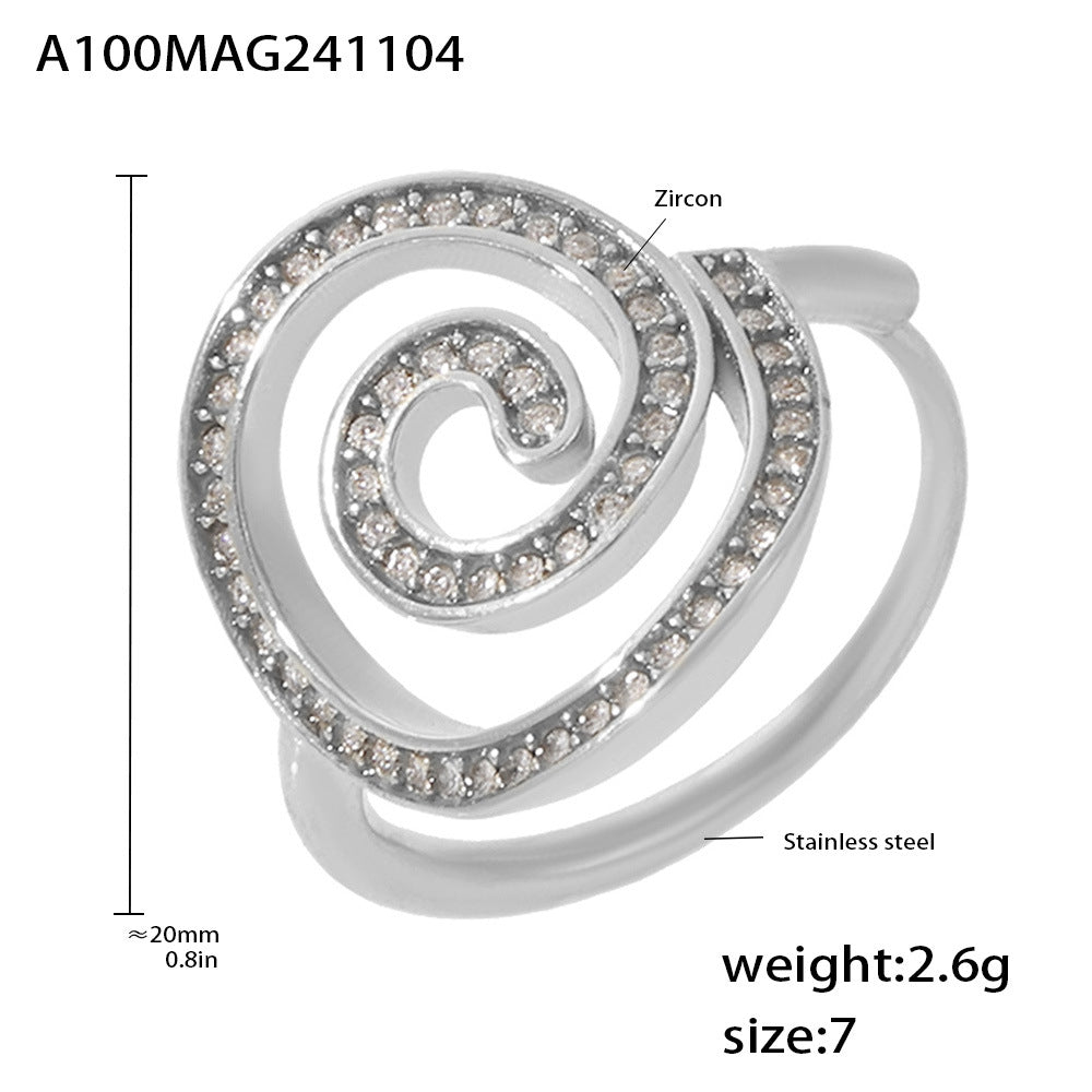 Damen Spiralring mit Zirkonbesatz und hochwertiger Edelstahl-Oberfläche Shop Nory