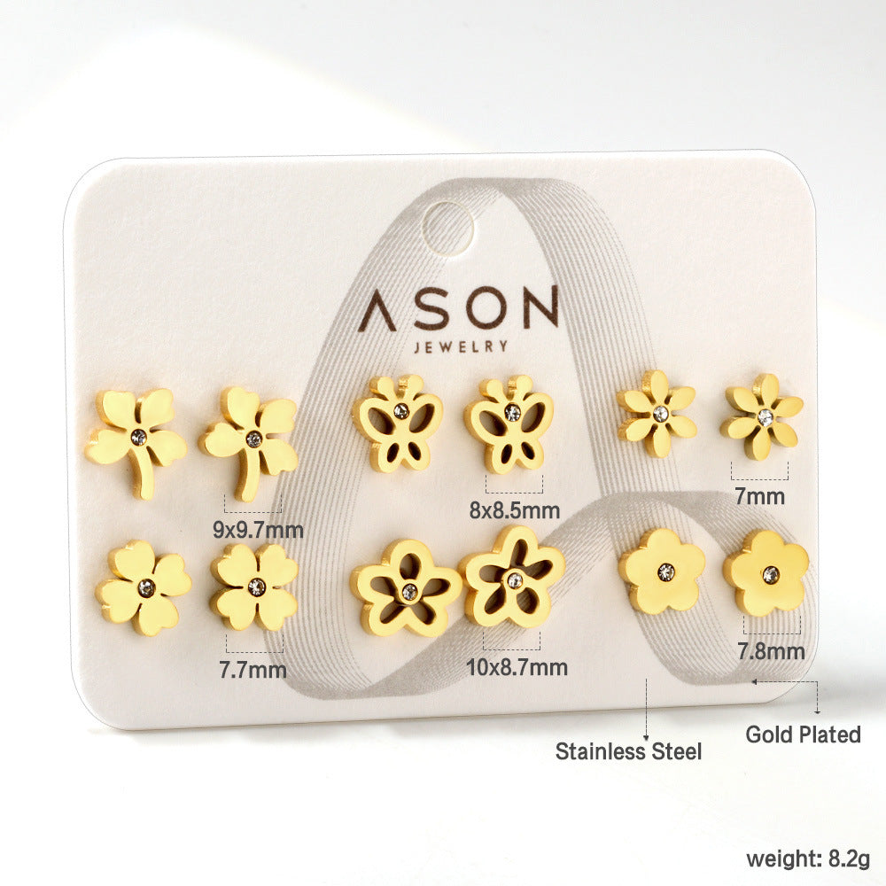 Damen Ohrstecker Set aus goldplattiertem Edelstahl mit verschiedenen Designs Shop Nory