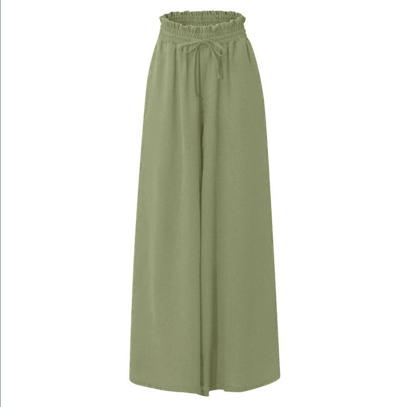 Damen Weite Leinenhose mit elastischem Bund und seitlichen Taschen
