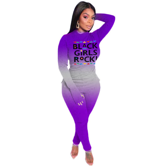 Damen Zweiteiliges Lounge-Set mit Statement-Print, Langarmshirt und Highwaist-Leggings Shop Nory
