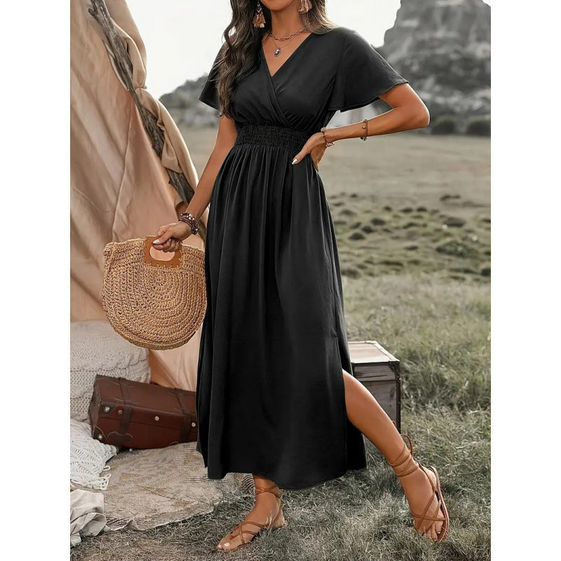 Damen Maxikleid mit fließendem Schnitt und Wickeldetails